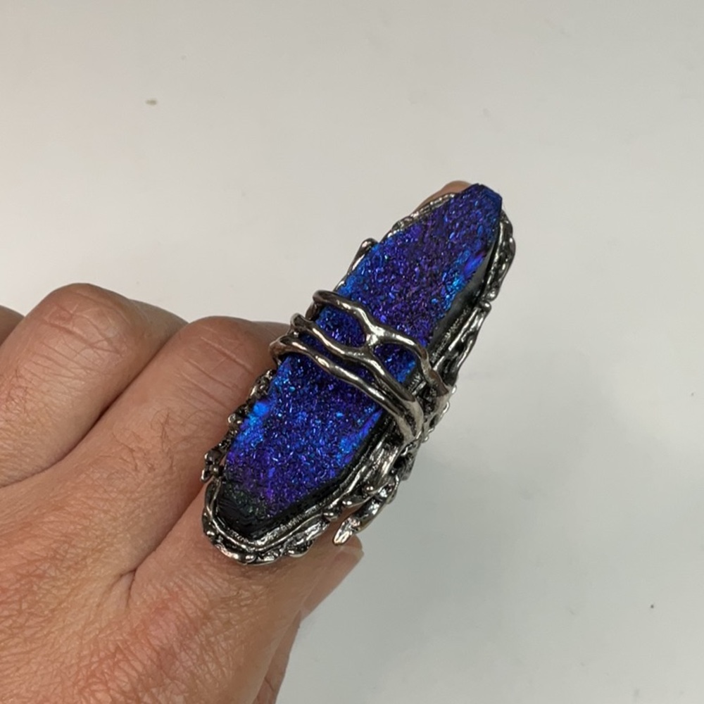 Silver tone and Blue Statement Ring